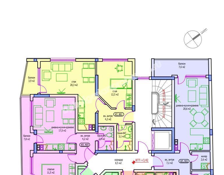 Двухкомнатная квартира на продажу в новом здании в жилом районе 